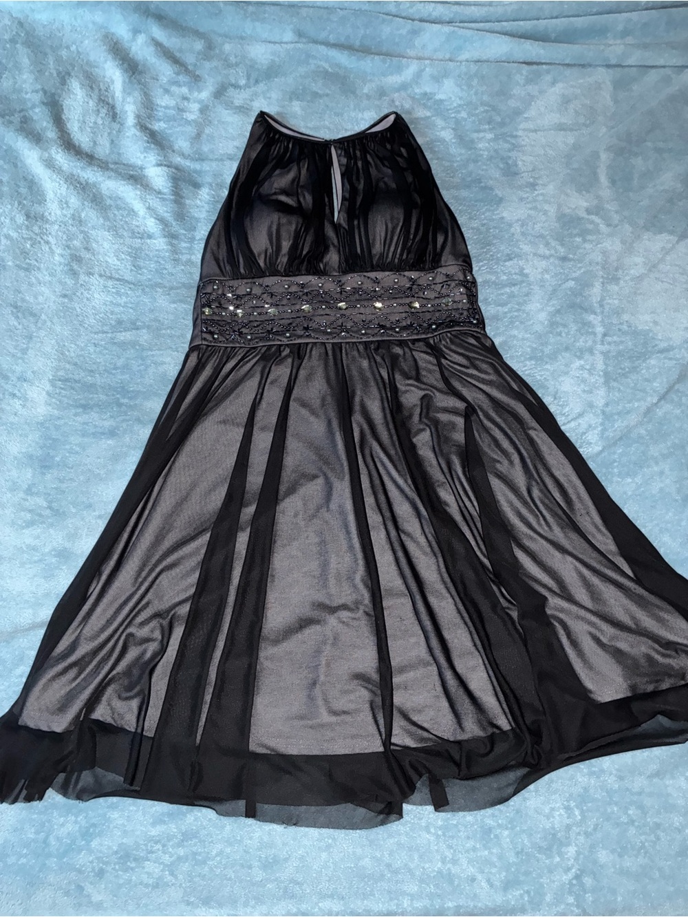 Black Beaded Halter Prom Dress